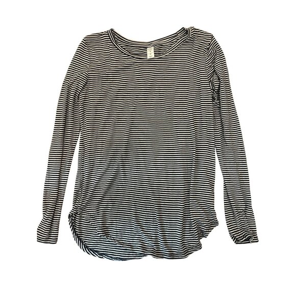 Old Navy Luxe Striped Long Sleeve Top M Rayon/Spandex Black/White Fall Basic - Picture 1 of 4